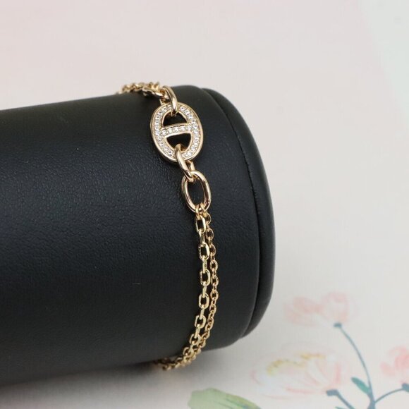 "Sparkling Oval Charm Rose Gold Bracelet with Adjustable Chain, XPBL0829 - Picture 9 of 13